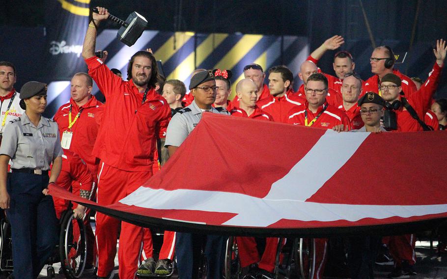 The team from Denmark enters the Wide World of Sports Complex in Kissimmee, Fla. on Sunday, May 8, 2016, during the opening ceremonies of the 2016 Invictus Games.