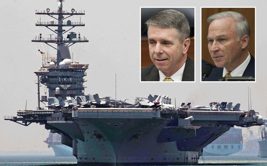 Rep. Rob Wittman, R-Va., left inset, and Rep. Randy Forbes, R-Va., are preparing to hold a Congressional hearing aboard the USS Dwight D. Eisenhower.