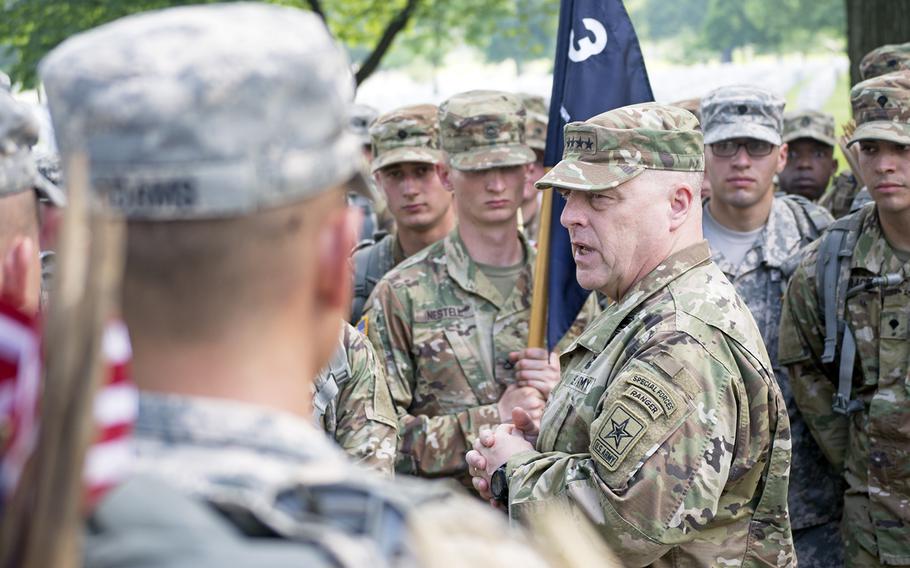Gen. Milley speaks to the troops during Flags In at Arlington Nation Cemetery on May 26, 2016.