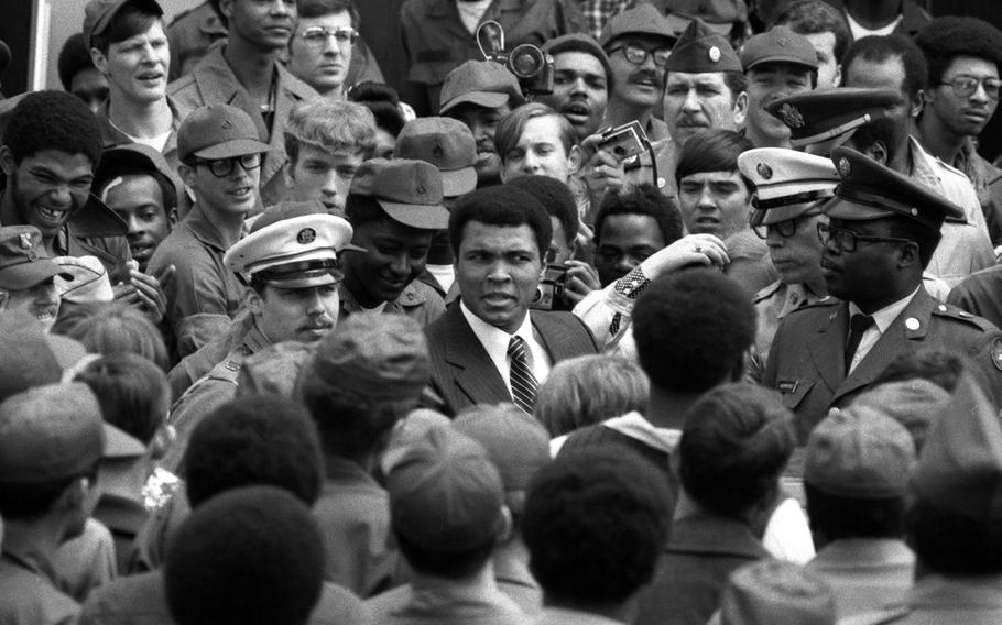 Muhammad Ali arrives at Sheridan Barracks in Augsburg, West Germany, in May, 1976. Ali had beaten Richard Dunn in a fight at Munich a few days earlier.