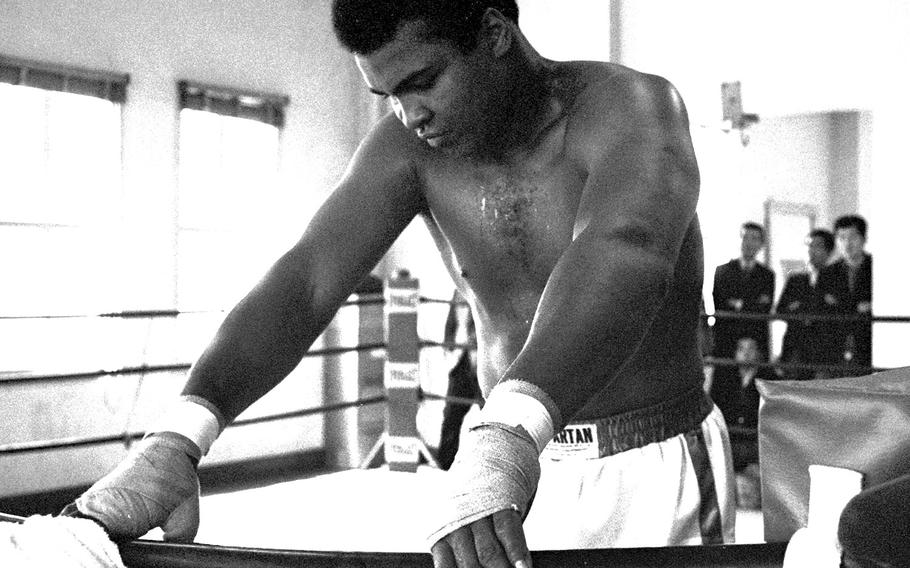 Muhammad Ali works out at Tokyo's Tanabe Gym in preparation for his upcoming fight with Mac Foster in 1972. He beat Foster in 15 rounds.