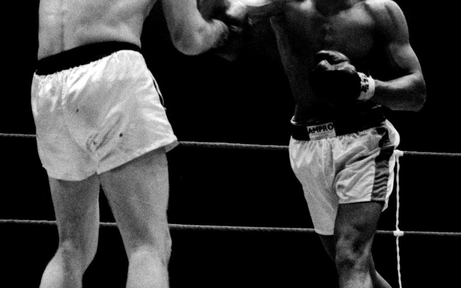 World heavyweight champion Muhammad Ali battles European champ Karl Mildenberger at Frankfurt's Forest Stadium in September, 1966. Ali beat Mildenberger in 12 rounds, giving the 24-year-old his 26th win (without a loss) as a professional.
