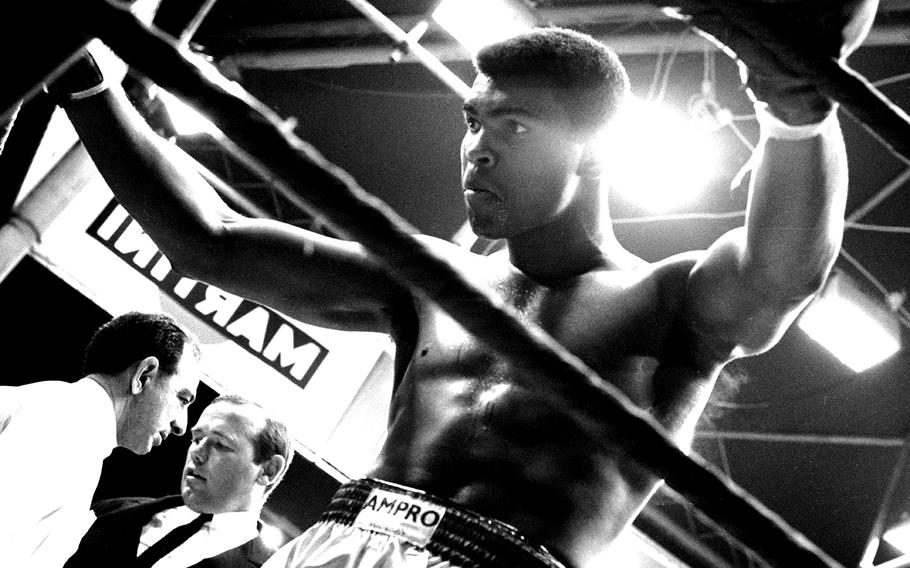 World heavyweight champion Muhammad Ali, during his fight with European champ Karl Mildenberger at Frankfurt's Forest Stadium in September, 1966. Ali beat Mildenberger in 12 rounds, giving the 24-year-old his 26th win (without a loss) as a professional.