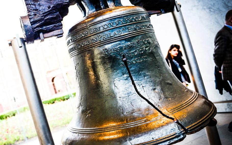 The Liberty Bell, at Independence Hall in Philadelphia.