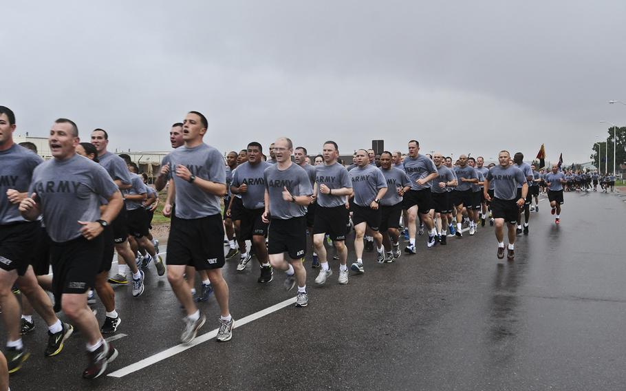 Soldiers run at Fort Carson in this June 2014 photo.