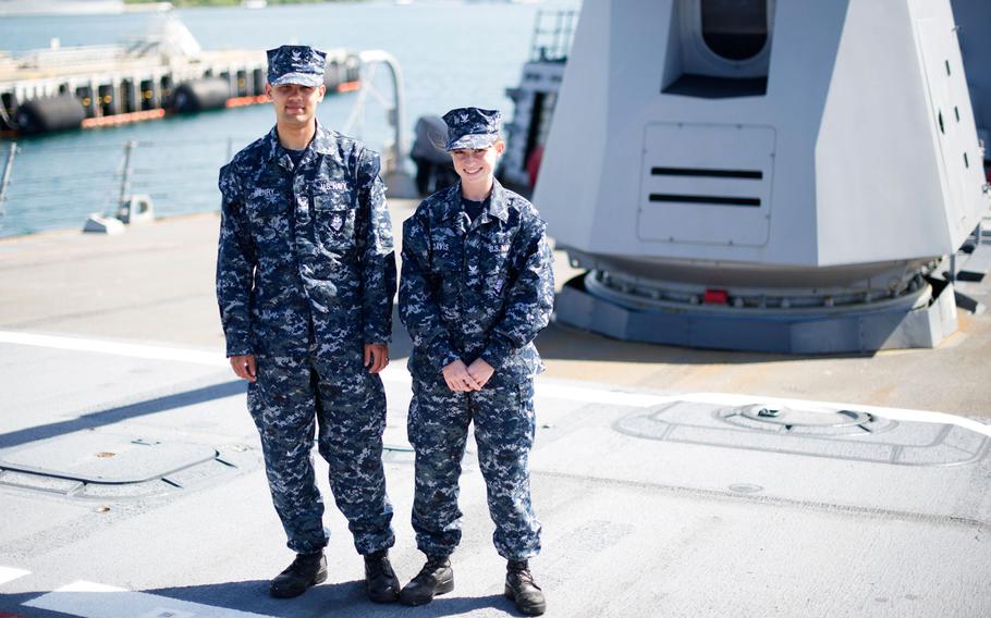 Sailors wear the Navy's Type I uniform aboard the guided-missile destroyer USS Chafee, June 11, 2014. The clothing has been widely panned by sailors as uncomfortable and heavy, and was found to be unsafe near fire.