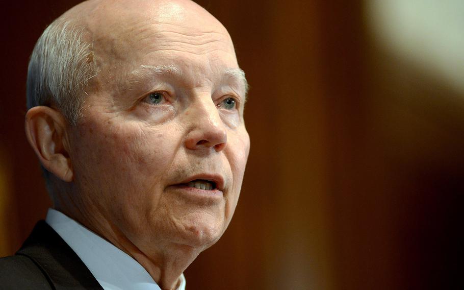 In an April, 2014 file photo, IRS Commissioner John Koskinen speaks at a National Press Club luncheon.