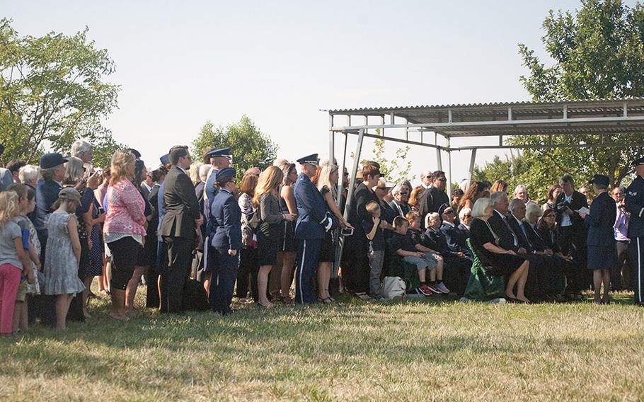 The funeral service for World War II WASP pilot Elaine Harmon at Arlington National Cemetery on Sept. 7, 2016.