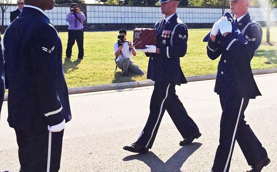 The funeral service for World War II WASP pilot Elaine Harmon at Arlington National Cemetery on Sept. 7, 2016.