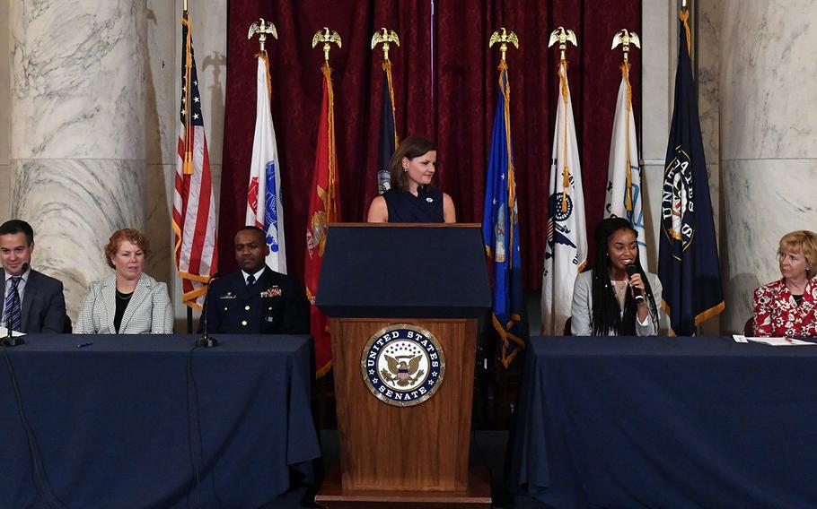 RianSimone Harris, Boys and Girls Clubs of America National Military Youth of the Year, speaks during a panel discussion on Capitol Hill, Sept. 8, 2016.