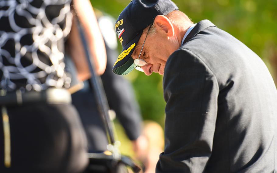 Herb Wolk sits on the bench dedicated to the memory of his son-in-law, Navy Lt. Darin Pontell, Sunday morning on the 15th anniversary of the Sept. 11, 2001 terrorist attacks. Pontell was among the 184 killed when a plane struck the Pentagon that morning.