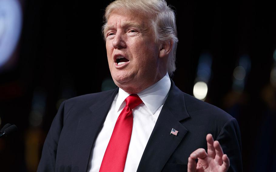 Republican presidential candidate Donald Trump speaks to the National Guard Association of the United States, Monday, Sept. 12, 2016, in Baltimore.