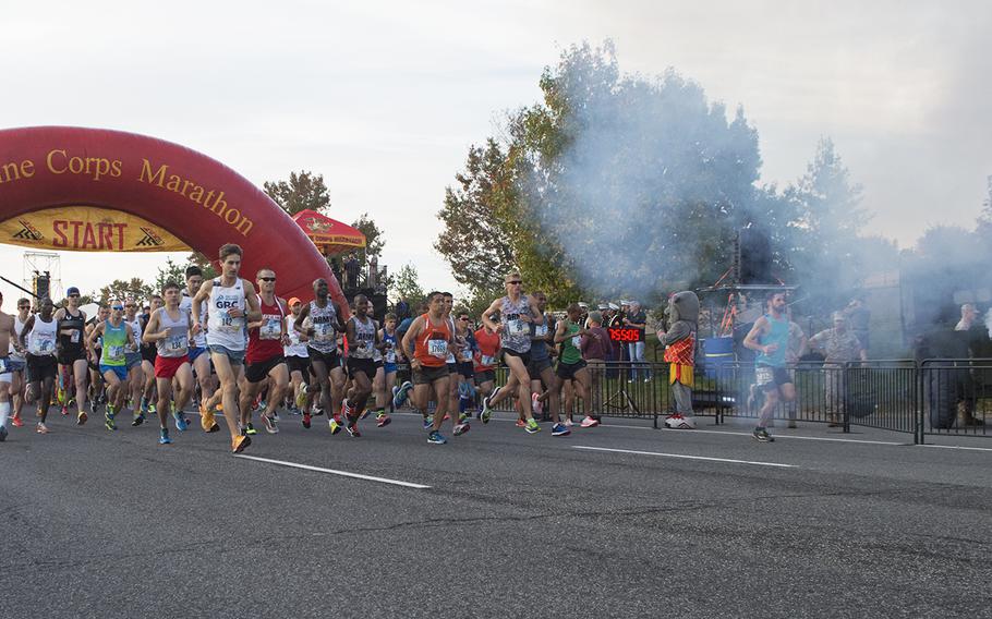 And they're off: The runners start the Marine Corps Marathon on Oct. 30, 2016.