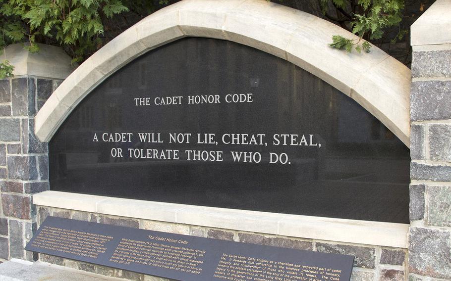 The U.S. Military Academy's honor code is spelled out at the Thayer Walk Honor Plaza in West Point, N.Y.