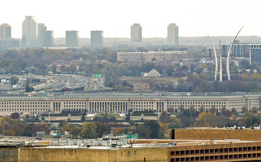 The Pentagon and Air Force Memorial, as seen from the Capitol dome.
