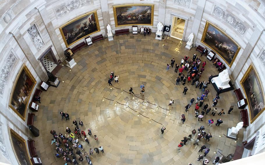 The view from the Capitol dome's "peristyle" level into the rotunda.