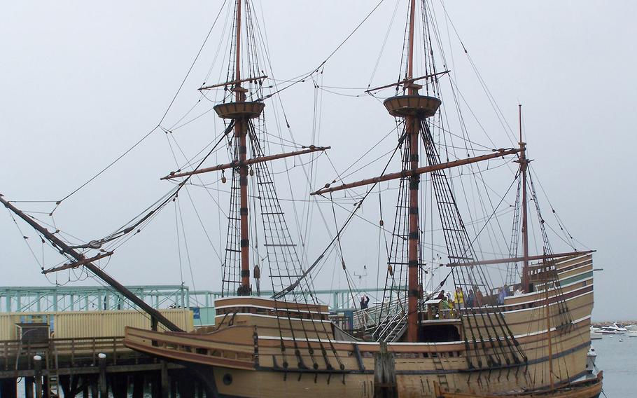 In a 2010 file photo, Mayflower II, a replica of the ship that brought the Pilgrims to the New World, is anchored in Plymouth, Mass.