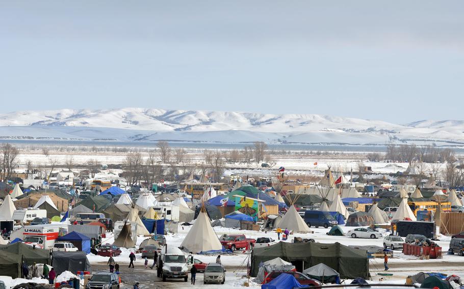 The Oceti Sakowin Camp is one of the largest of the Dakota Access Pipeline protest. The U.S. Army Corps of Engineers, which owns the land the camp sits on, ordered protesters to leave the area by Dec. 5. Approximately 2,000 veterans are arriving at the camp this weekend, where they will help to establish sleeping, medical and supply areas. 