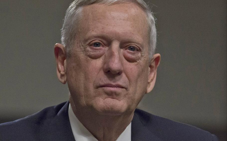  Retired Gen. James Mattis listens to opening statements during his secretary of defense confirmation hearing on Capitol Hill, Jan. 12, 2017. 