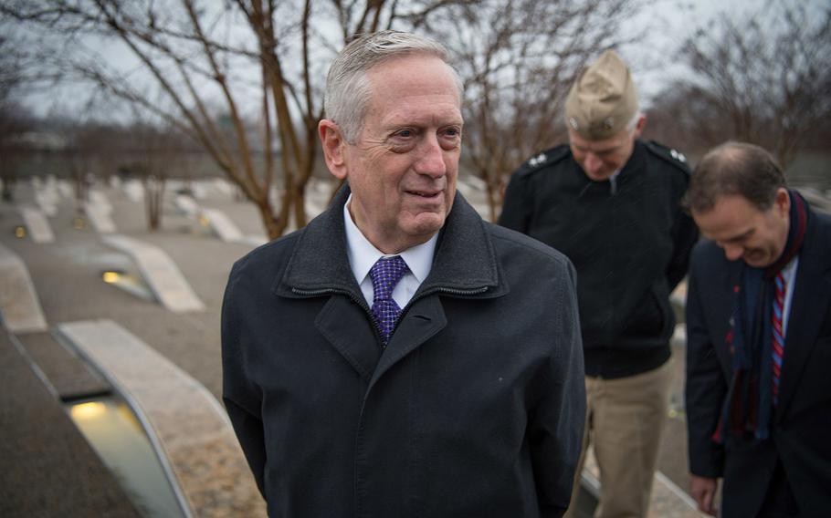 Secretary of Defense James Mattis visits the Pentagon Memorial in Washington, D.C., Jan. 23, 2017, to pay his respects to those who died in the 9/11 terrorist attacks.