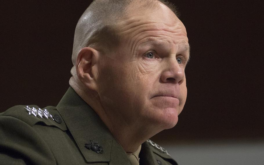 Marine Corps Commandant Gen. Robert Neller testifies at a Senate Armed Services Committee hearing on the Marines United social media controversy, March 14, 2017 on Capitol Hill.