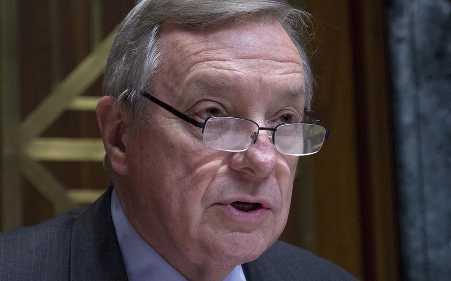 Senate Appropriations Committee Ranking Member Dick Durbin, D-Ill., speaks during a Capitol Hill hearing, March 22, 2017.