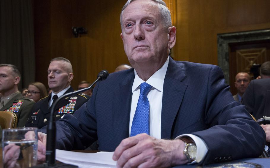 Secretary of Defense Jim Mattis waits for the opening gavel at a Senate Appropriations Committee hearing on Capitol Hill, March 22, 2017.