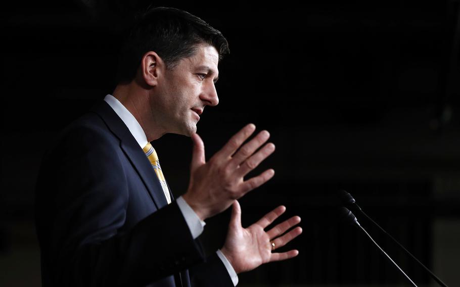 House Speaker Paul Ryan of Wis. speaks to reporters during a news conference on Capitol Hill in Washington, Thursday, April 27, 2017. 