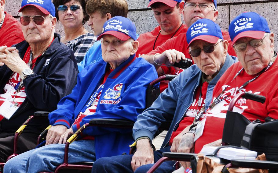 The Battle of the Coral Sea 75th Anniversary Commemoration at the World War II Memorial in Washington, D.C., on May 4, 2017. Kansas Honor Flight veterans watch the ceremony. 