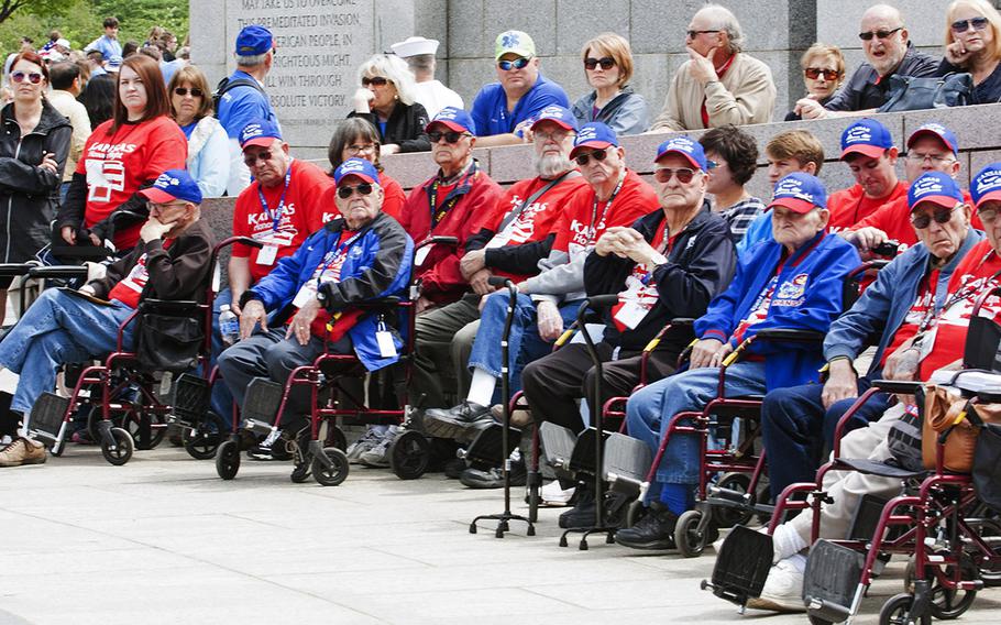 The Battle of the Coral Sea 75th Anniversary Commemoration at the World War II Memorial in Washington, D.C., on May 4, 2017. The Kansas Honor Flight watches the ceremony. 