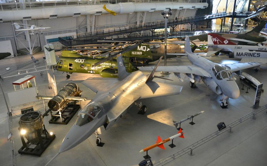 U.S. military aircraft on display at the Udvar-Hazy Center in Chantilly, Virginia.