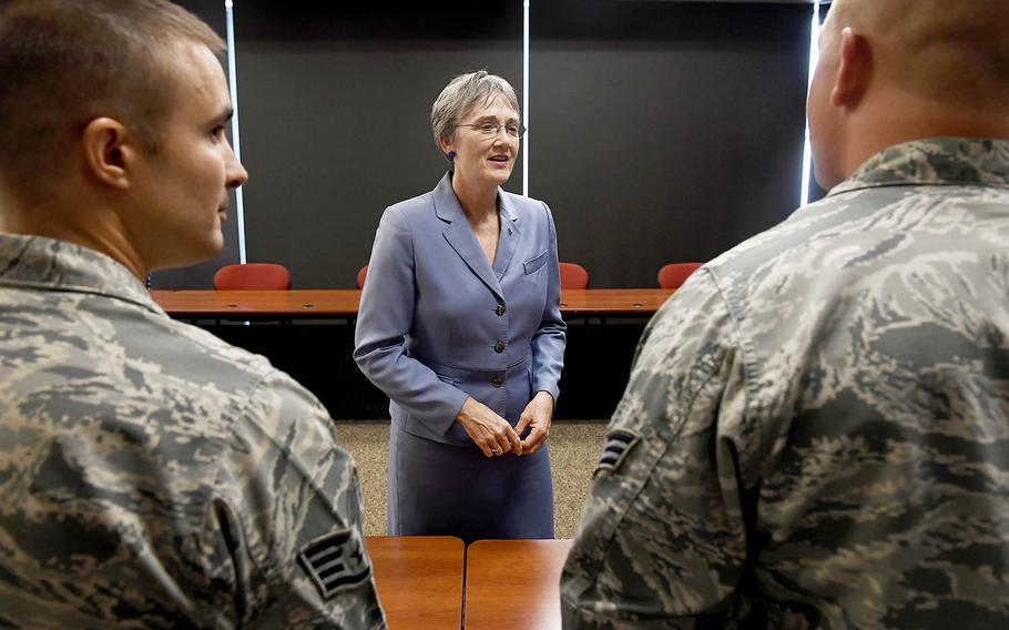 Secretary of the Air Force Heather Wilson speaks to airmen in Reno, Nevada, July 25, 2017.