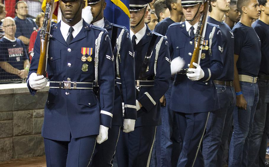 The U.S. Air Force Color Guard, on Air Force Night at Nationals Park in Washington, D.C., Sept. 17, 2017.