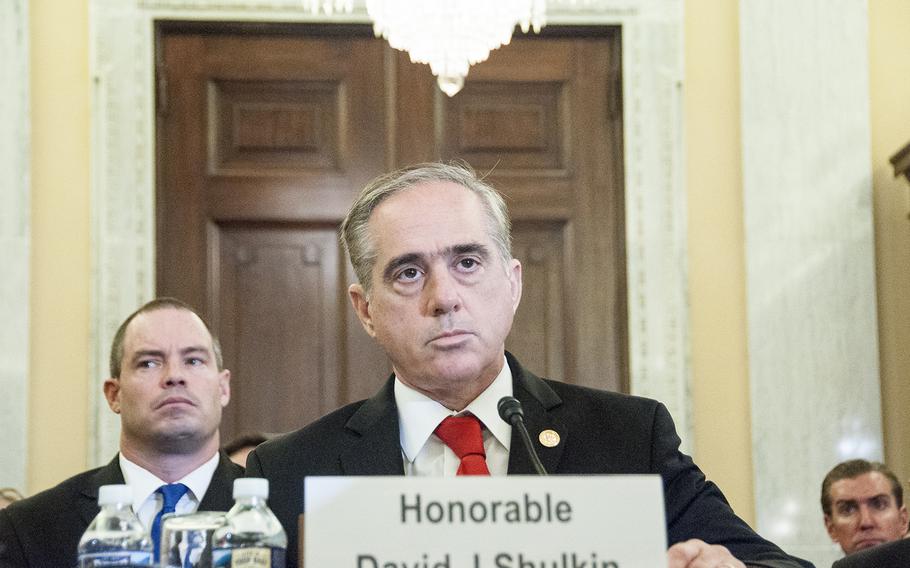 VA Secretary David Shulkin prepares to testify before a Senate Committee on Veterans Affairs hearing on Wednesday, Sept. 27, 2017.