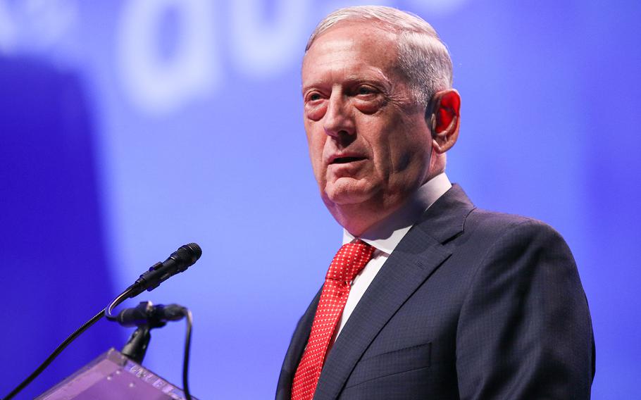 Defense Secretary Jim Mattis addresses the crowd at the opening ceremony of the 2017 Association of the U.S. Army Meeting and Exposition held in Washington, D.C., on Oct. 9, 2017.