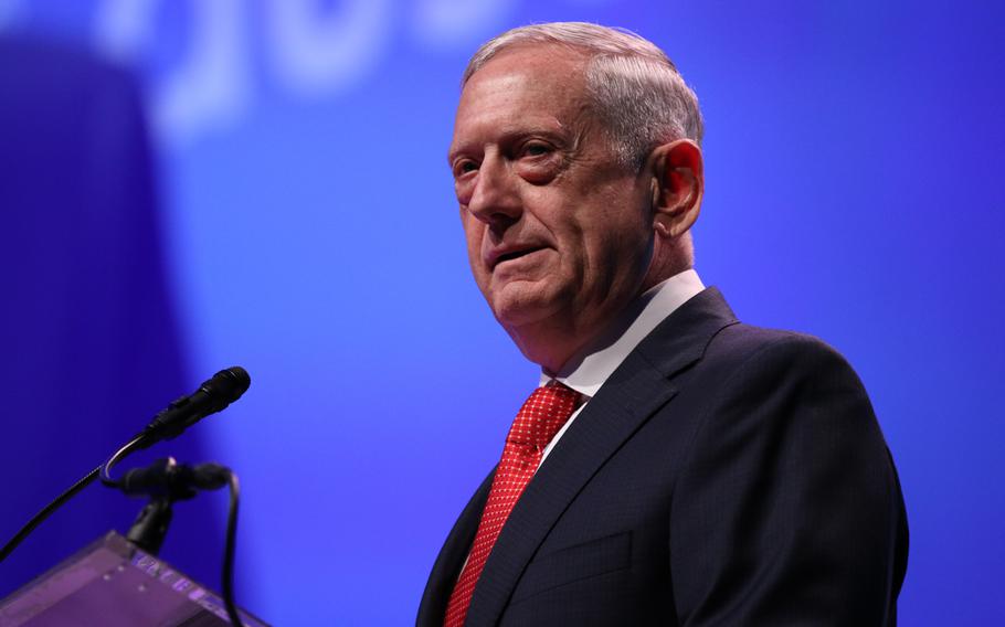 Defense Secretary Jim Mattis addresses the crowd at the opening ceremony of the 2017 Association of the U.S. Army Meeting and Exposition held in Washington, D.C., on Oct. 9, 2017. 