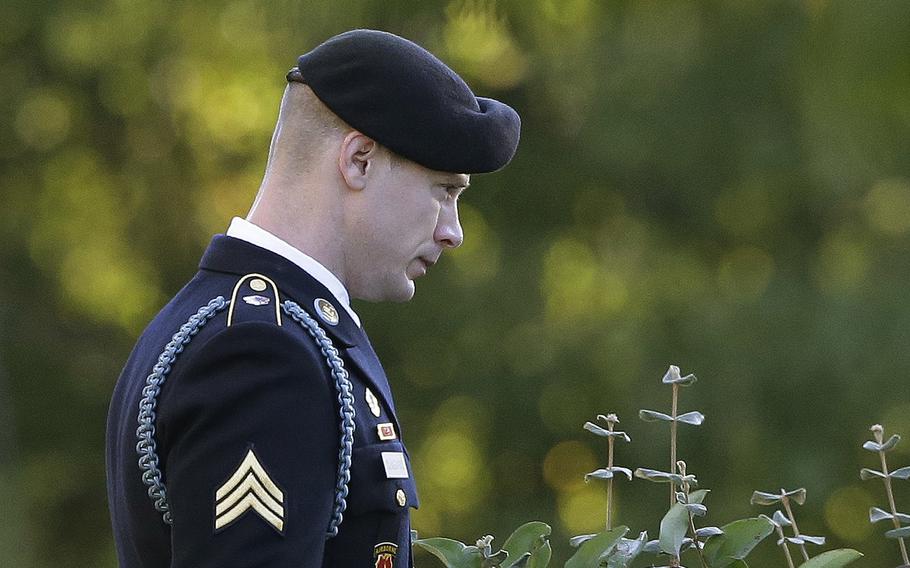 Army Sgt. Bowe Bergdahl leaves the Fort Bragg courtroom facility, on Friday, Nov. 3, 2017. The judge ruled that Bergdahl to get dishonorable discharge, lose rank, forfeit pay in addition to getting no prison time. Bergdahl, walked off his base in Afghanistan in 2009 and was held by the Taliban for five years, pleaded guilty to desertion and misbehavior before the enemy.