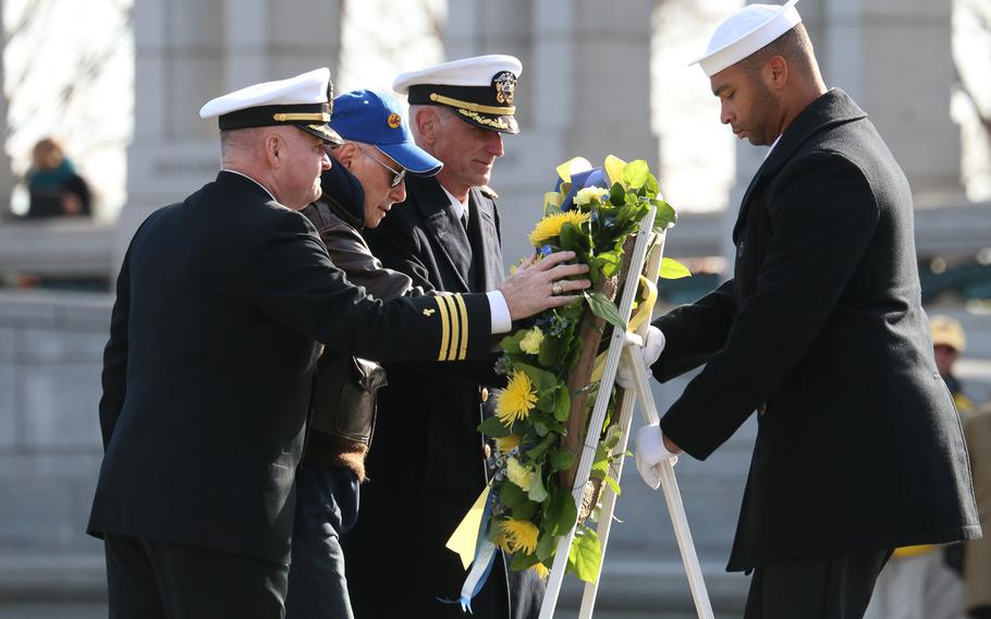 Veterans of the Second World War gathered Thursday, Dec. 7, 2017, at the National World War II Memorial in Washington, D.C., for a wreath-laying ceremony held in remembrance of the attack on Pearl Harbor 76 year ago.