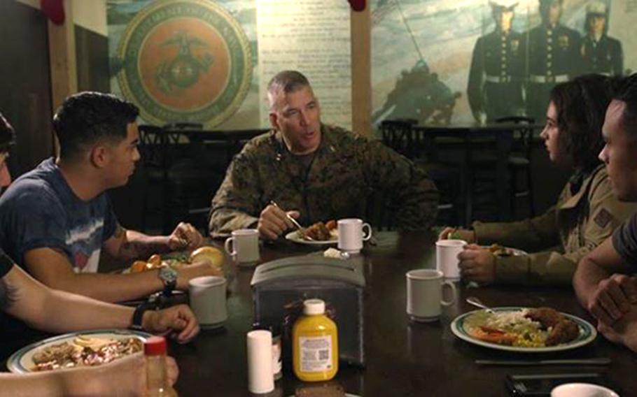 Maj. Gen. William F. Mullen III, center, commander of Marine Air Ground Task Force Training Command, in a USMC video.

