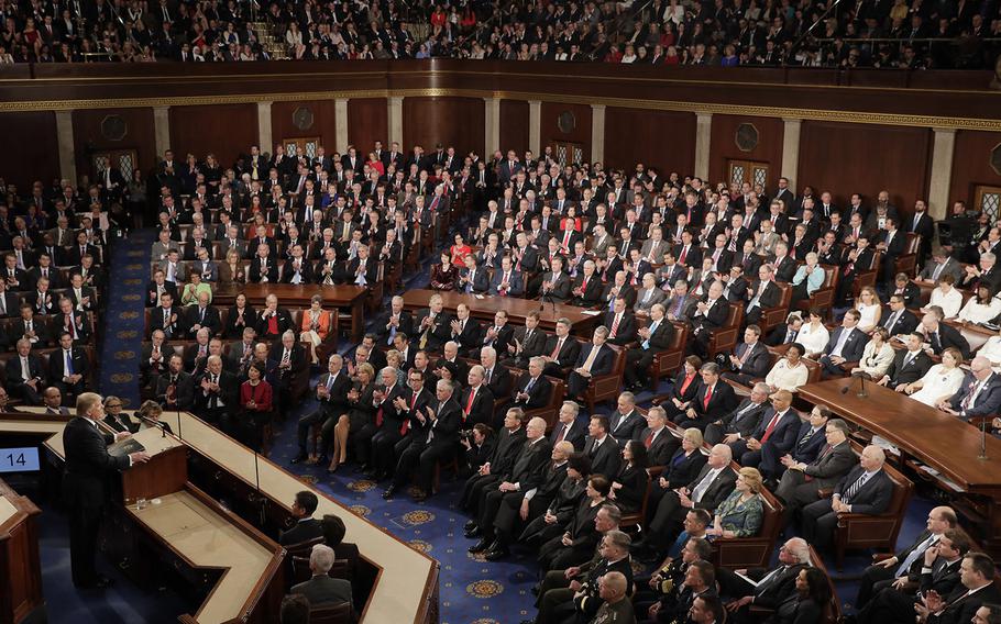 President Donald Trump addresses a joint session of Congress on Capitol Hill in Washington on Feb. 28, 2017. Trump will deliver his first State of the Union address on Tuesday, Jan. 30, 2018.