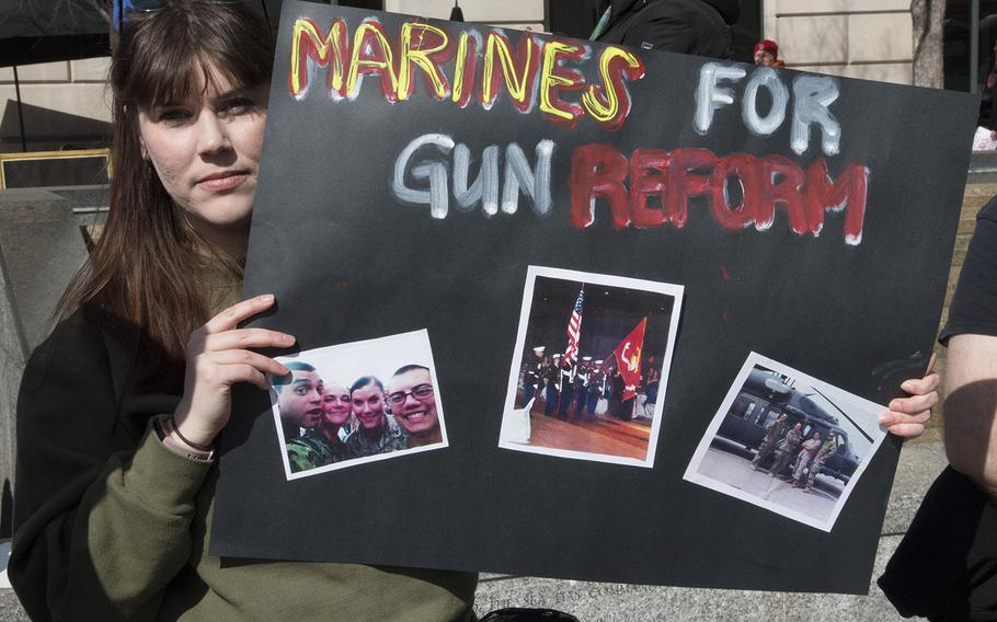 Marine Corps veteran Cristine Pedersen, 26, a student at Georgetown University, at the March for Our Lives in Washington, D.C. on March 24, 2018.