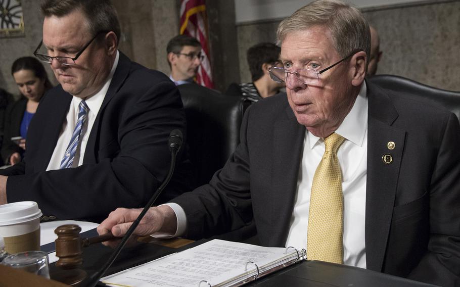 The next step in Rear Adm. Ronny L. Jackson's bid to become Secretary of Veterans Affairs will be a hearing before a Senate Veterans' Affairs Committee led by Chairman Johnny Isakson, R-Ga., right, and Ranking Member Jon Tester, D-Mont.