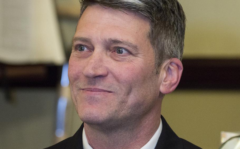 Rear Adm. Ronny Jackson, President Donald Trump's nominee to replace David Shulkin as Secretary of Veterans Affairs, visits Capitol Hill on April 16, 2018.