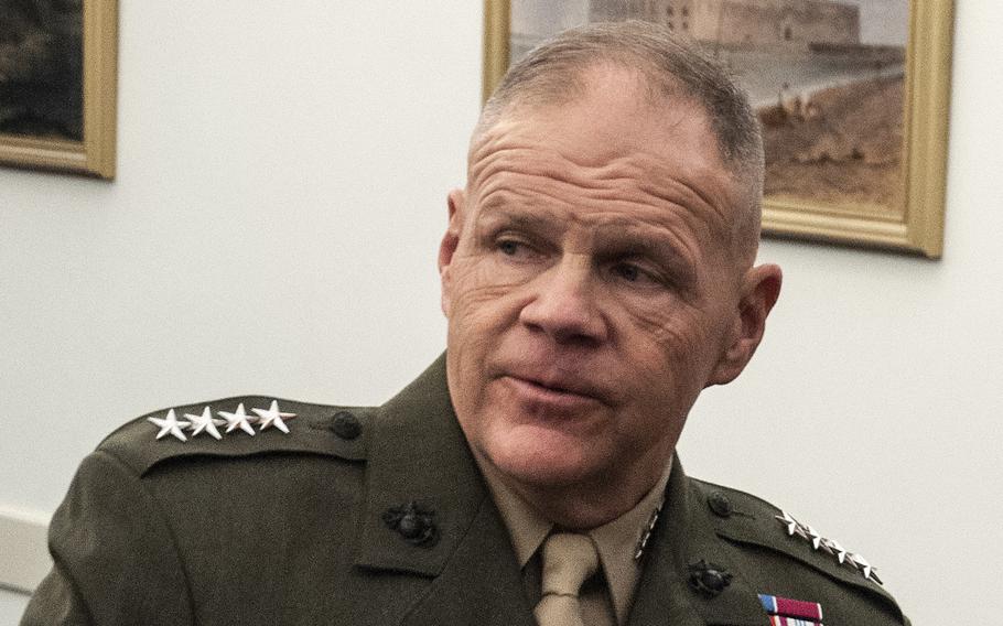 Commandant of the Marine Corps Gen. Robert Neller, attends a hearing on Capitol Hill in Washington, D.C., on March 7, 2018. In response to questioning on Thursday, April 19, before the Senate Armed Services Committee about a nude-photo sharing scandal involving Marines and sexual misconduct, Neller said, "I give you my word that anyone who does violate the rules regardless of whether they are a general or a private, they are going to be held accountable.”