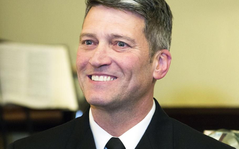 Rear Adm. Ronny Jackson, President Donald Trump's nominee to serve as Secretary of Veterans Affairs, during a meeting with Senate Veterans' Affairs Committee chariman Johnny Isakson, R-Ga., on April 16, 2018.
