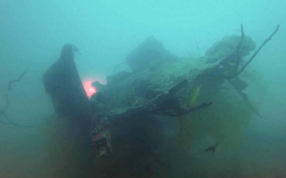 The underwater crash site of Navy Lt. William Punnell and his F6F "Hellcat." Investigators with the Defense Department and Project Recover found the site in 2014 off the coast of the Republic of Palau and recovered Punnell's remains.