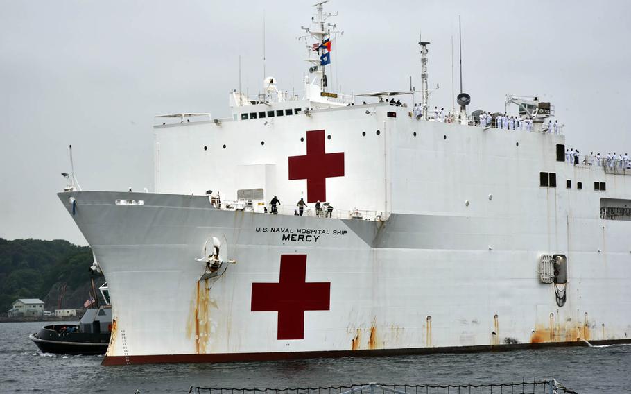 The hospital ship USNS Mercy arrives in Yokosuka, Japan, on June 10, 2018. 
