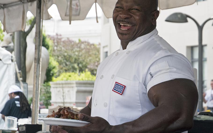 Ret. Army Master Sgt. Andre Rush - who has worked under four different presidents - at the Military Cook-Off at the 2018 Giant National Capital Barbecue Battle, Sunday, June 24, 2018.