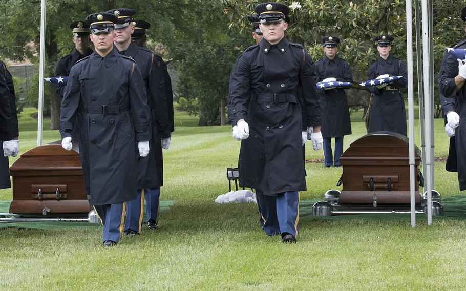 The remains of five World War II airmen were buried together at Arlington National Cemetery on June 27, 2018. The five airmen were killed on Nov. 2, 1944 and were accounted for on Aug. 10, 2017.

