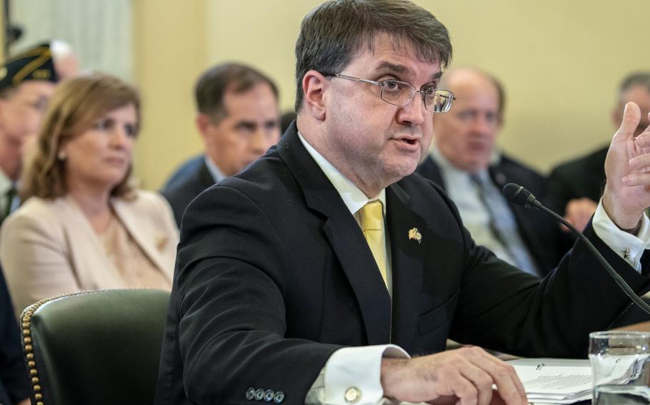 Department of Veterans Affairs Secretary Robert Wilkie testifies before the Senate Veterans Affairs Committee on Wednesday, Sept. 26, 2018, during a hearing on Capitol Hill in Washington.